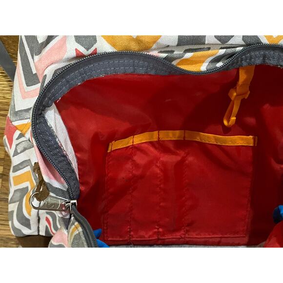 Jansport Backpack W/ Suede Leather Bottom Laptop Pocket Coral Dusk Chevron - Picture 7 of 10